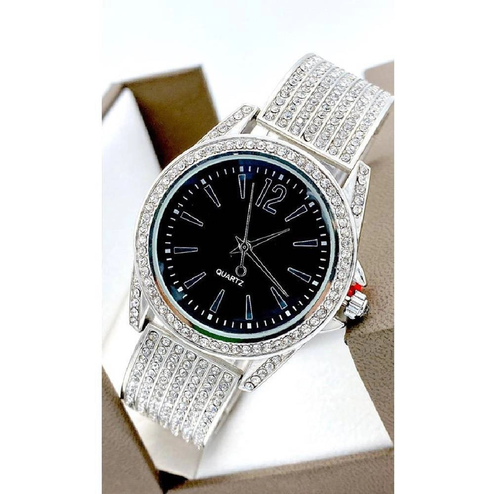 Trade Shop - Orologio Da Polso Sousou 6733 Donna Quarzo Acciaio Brillantini Silver Fondo Nero -