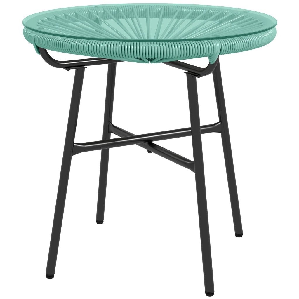 Tavolino da giardino rotondo in resina effetto rattan con piano in vetro temperato e gambe in metallo ¨C Minimal ¨C ?50xH50 cm