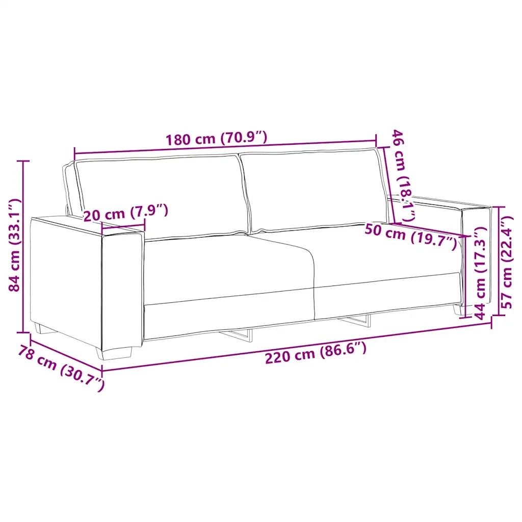 Divano a 3 posti Grigio Nuvola 220x78x84 cm in Tessuto 4104998