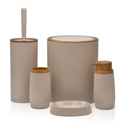 Set accessori bagno tortora cannettato con finitura effetto legno 5 pezzi Blob