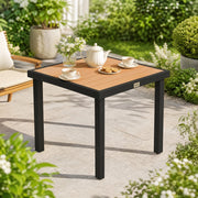 DESMIU Tavolo da Giardino in Plastica con Piano Effetto Legno, Struttura in Alluminio, Legno Naturale 78 × 78 × 74 cm