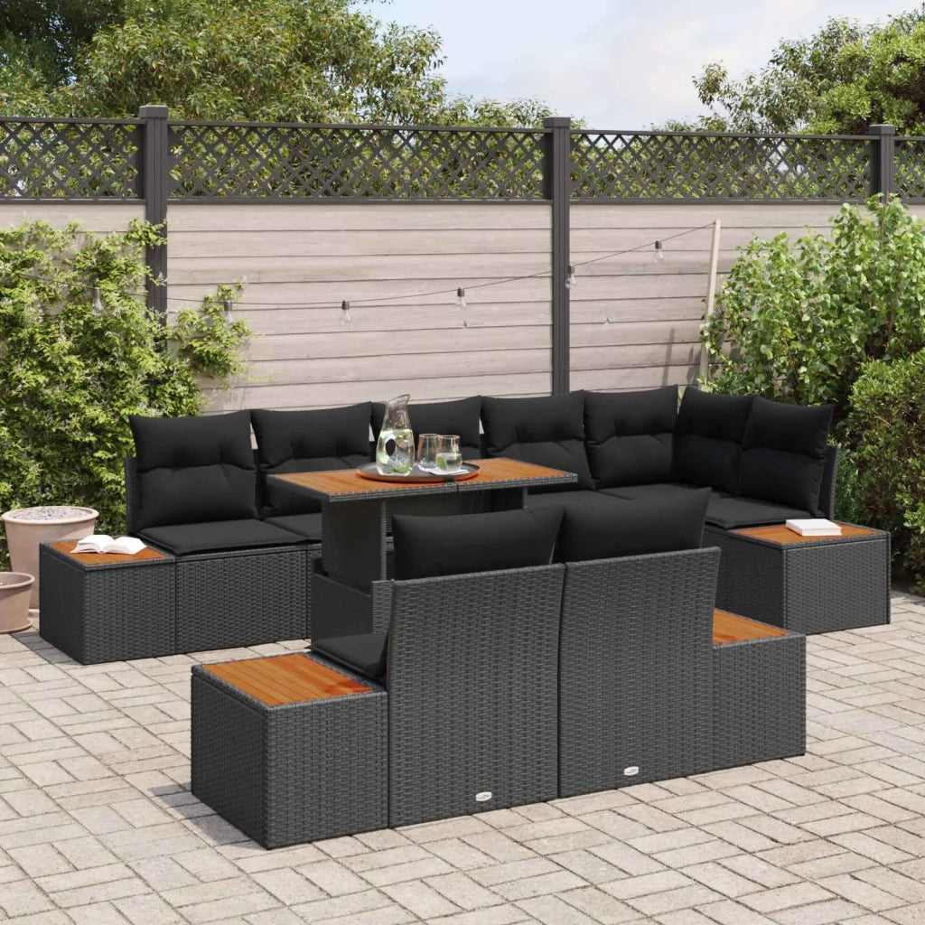 Set Divano da Giardino con archiviazione 9 pcs Nero Poly Rattan