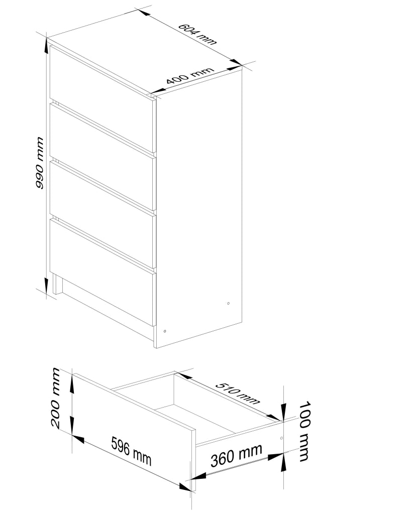 Cassettiera AKORD K60 Cassettiera Grigia Grafite 60 cm 4 cassetti inserto frontale Bianco 60x40x99 cm
