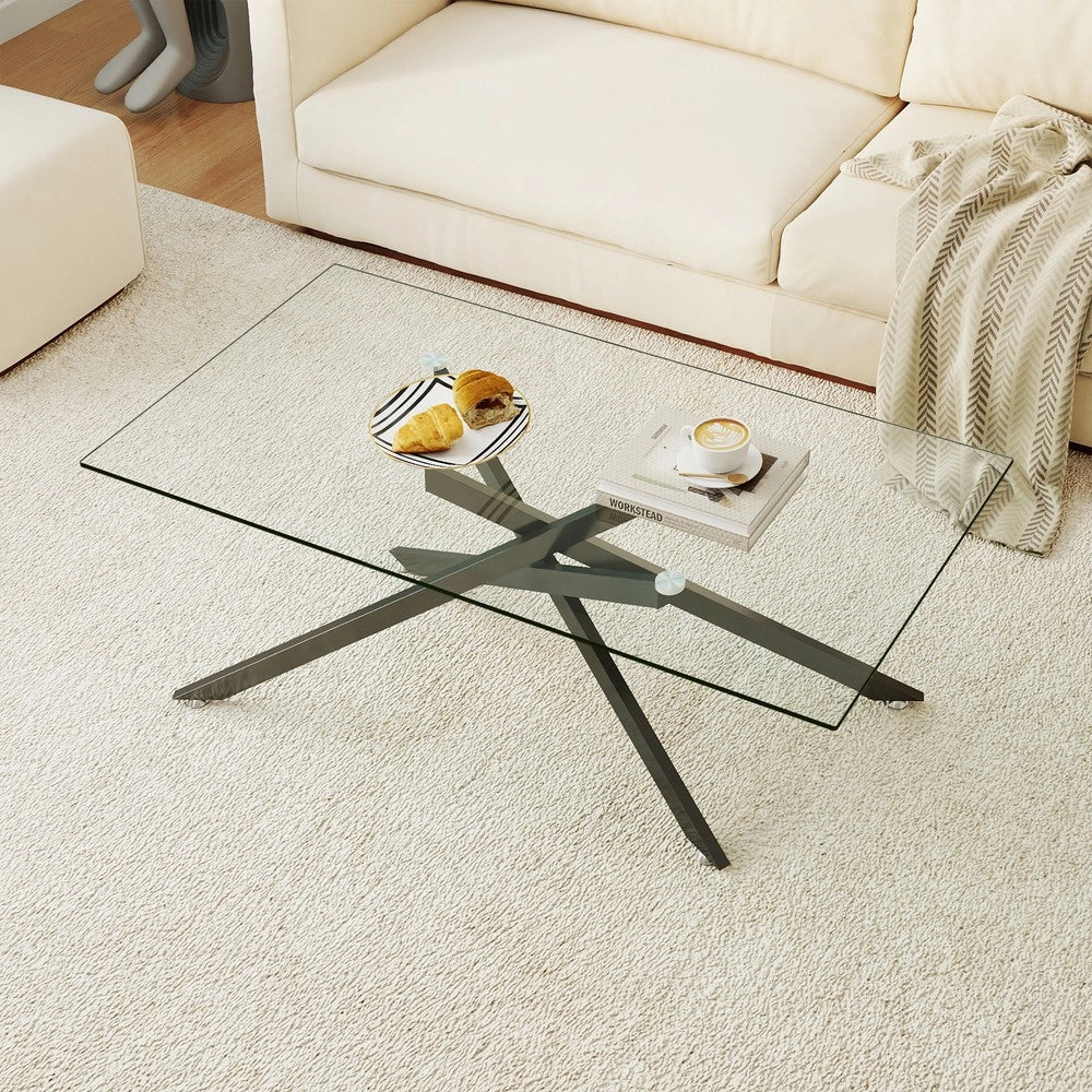 Tavolino da Caff¨¨ in Vetro Temperato ¨C MINIMAL ¨C Nero, Gambe in Metallo, Rettangolare 120x60x46 cm