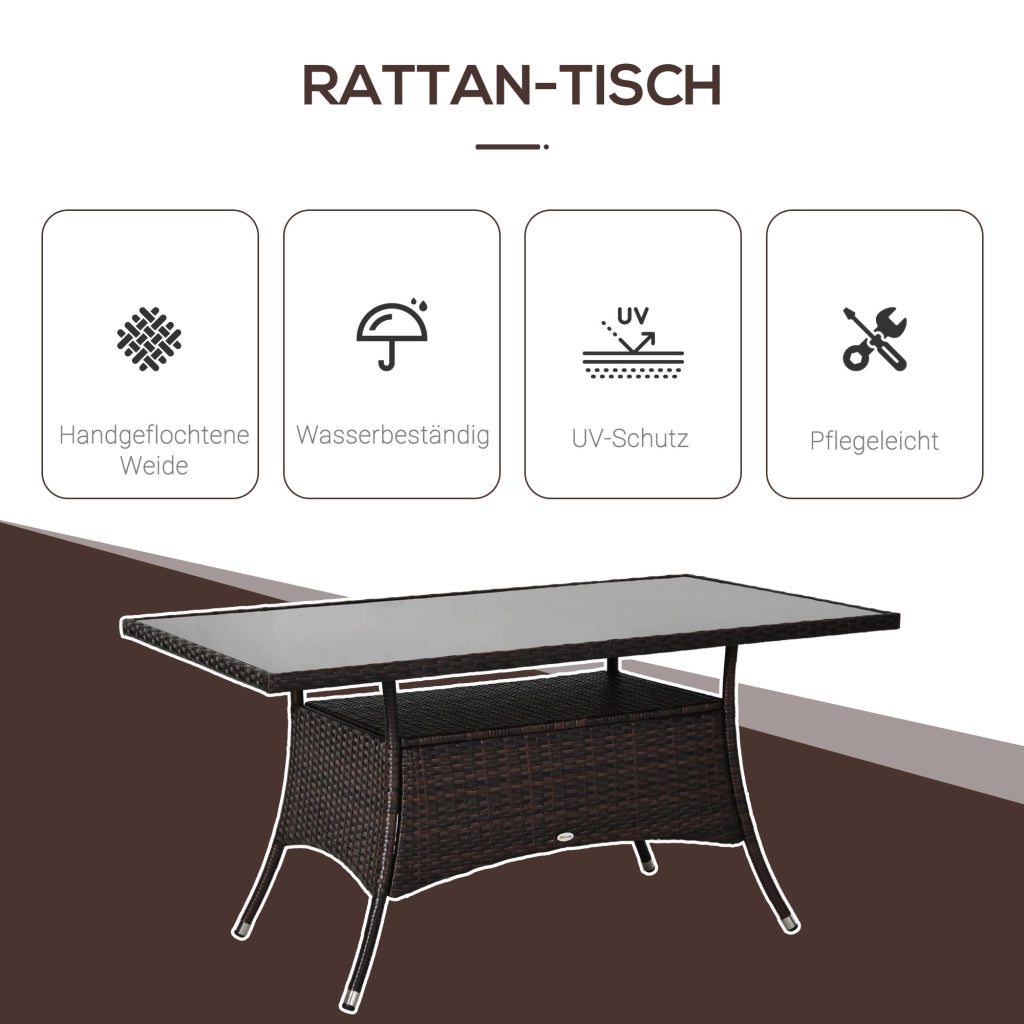 Tavolo da pranzo allungabile ¨C zephmum ¨C Polyrattan marrone, vetro temperato, 150x85x74 cm