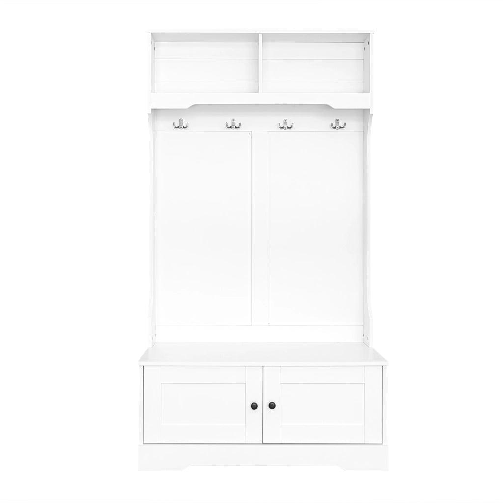 Armadio d'ingresso con seduta - Zephmum - Bianco - 4 ganci, 2 ripiani, spazio di archiviazione