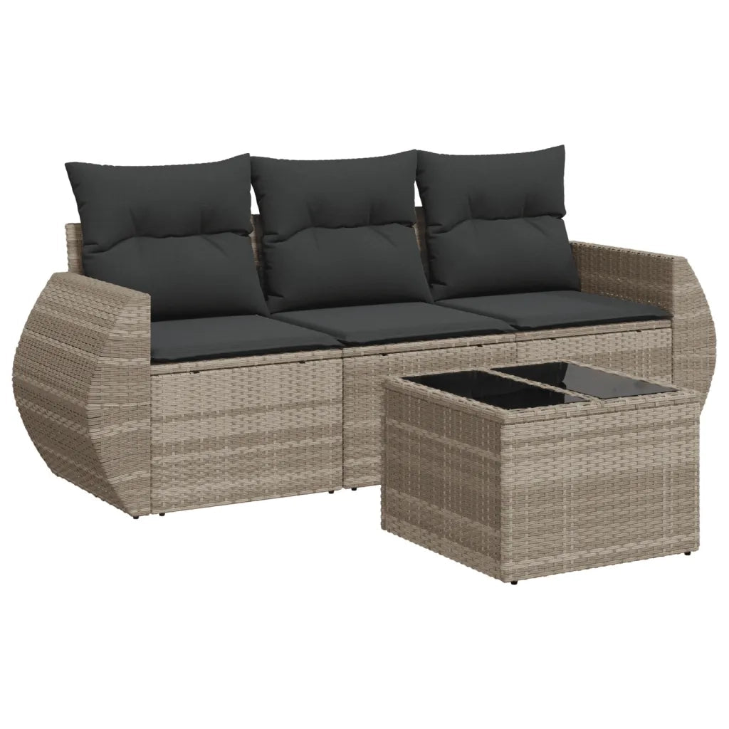 Set Divano da Giardino 4pz con Cuscini Grigio Chiaro Polyrattan 3221071