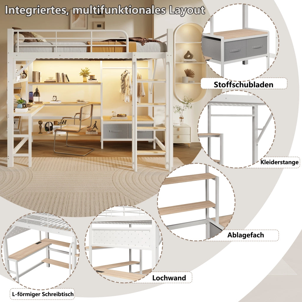 letto a castello metallo mdf bianco 140 x 200 cm