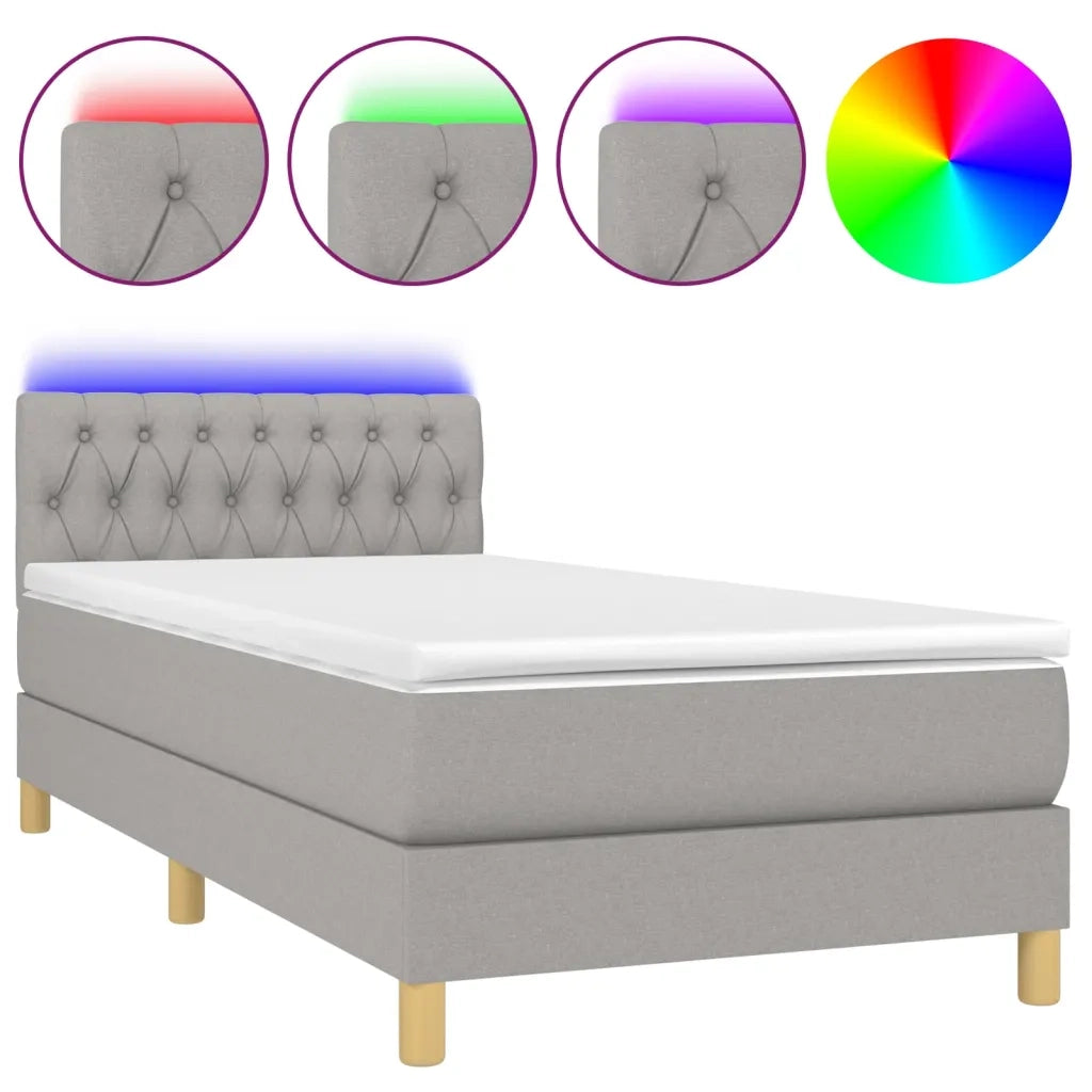 Letto a Molle Materasso e LED-Struttura Letto con Materasso Grigio Chiaro 100x200 cm Tessuto 807473