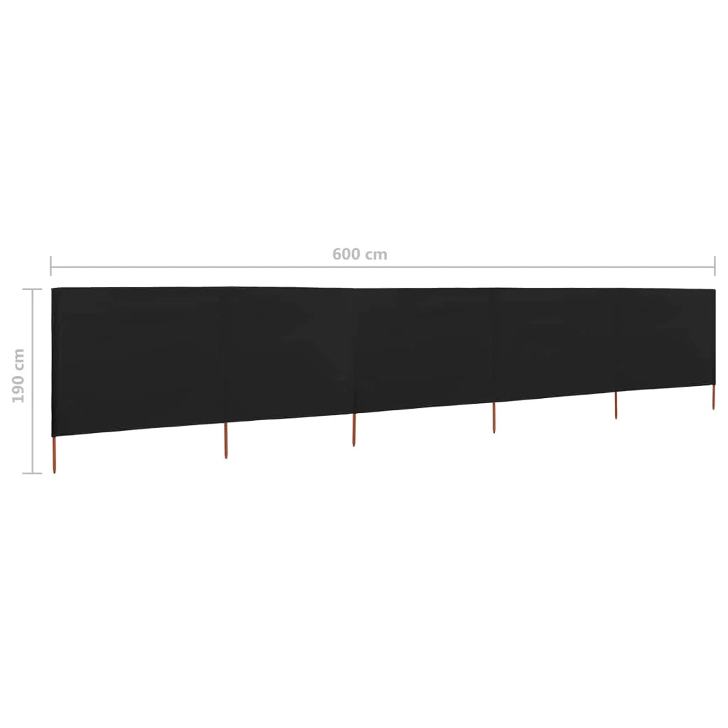 Schermo divisorio in tessuto a 5 pannelli 600 x 160 cm nero 02_0008827