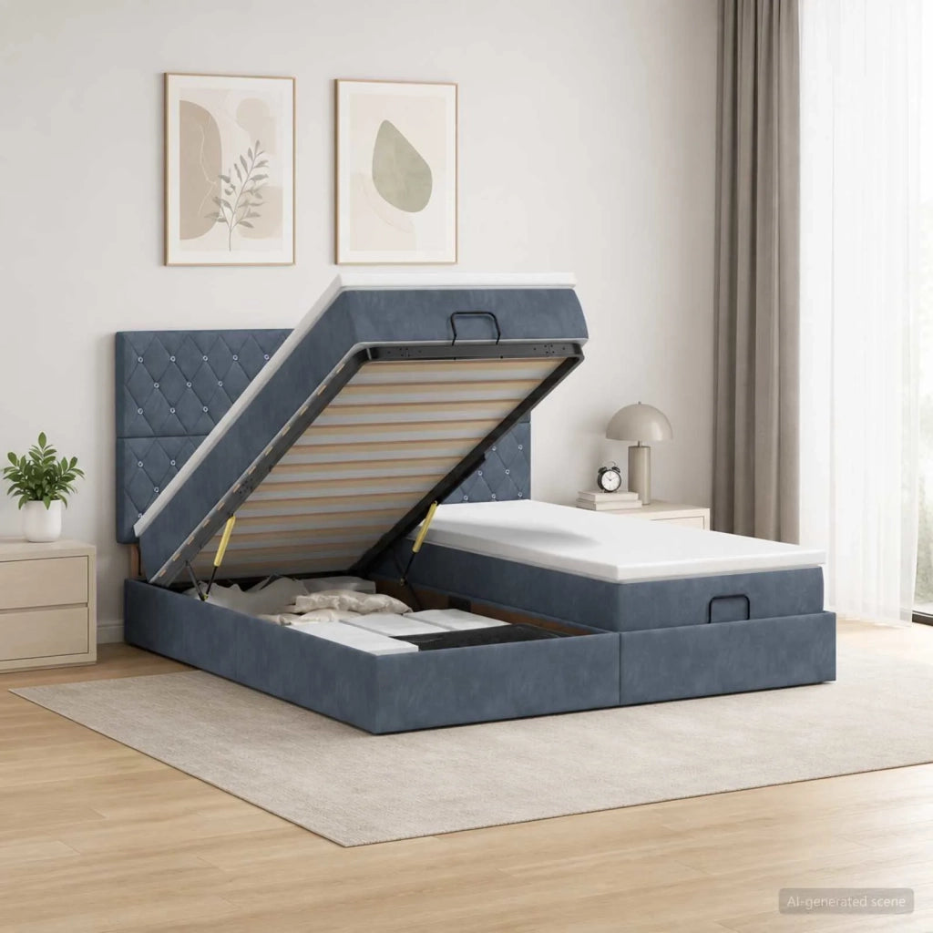 Letto Ottomano con Materasso e LED Grigio Scuro 200 x 200 cm 3458485