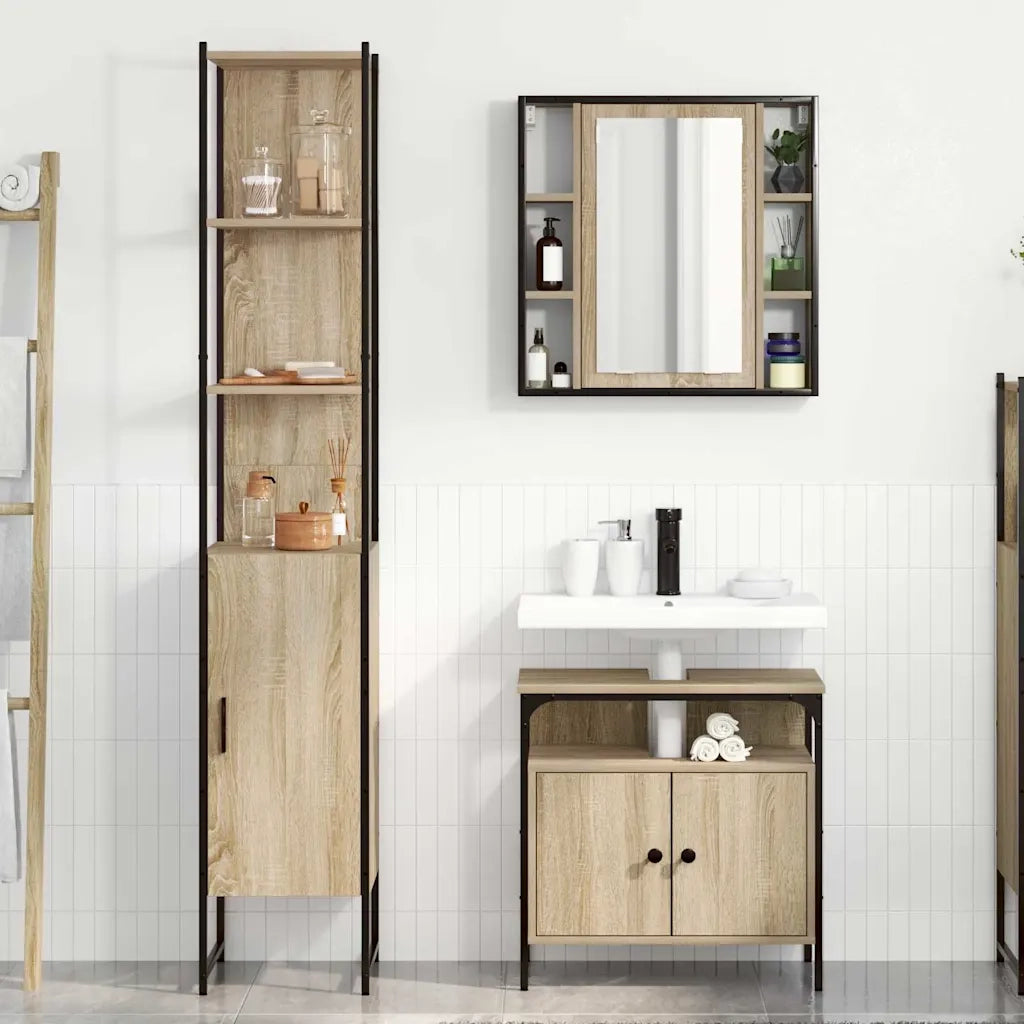 Set di mobili per il Bagno | Armadio da bagno con lo scaffale 3 pz Rovere Sonoma