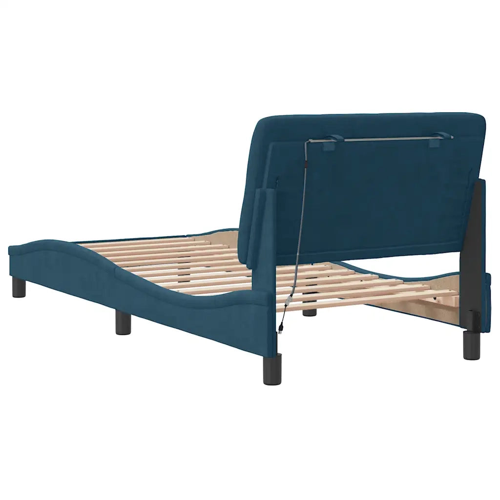 Letto singolo | Letto per adulti | Giroletto con LED senza Materasso Blu 90x190 cm in Velluto