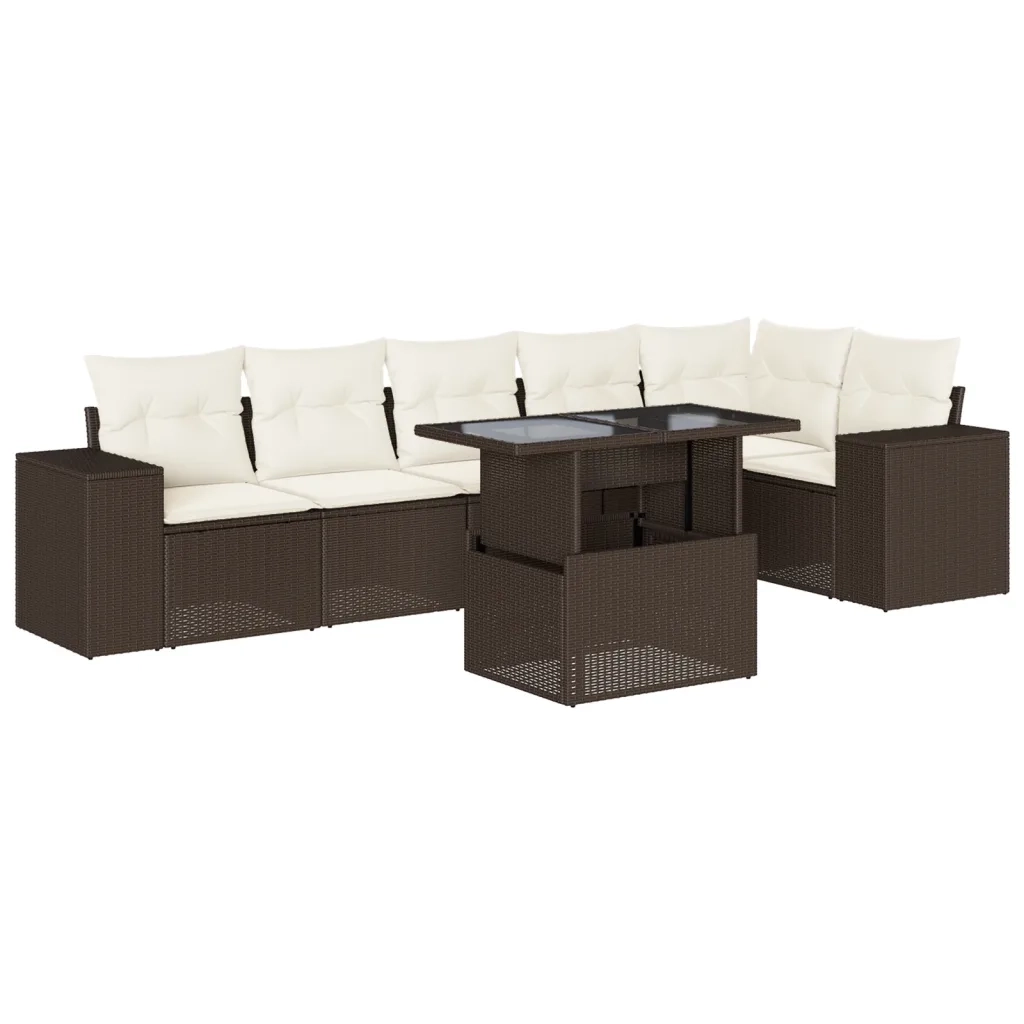 Set Divani da Giardino 7 pz con Cuscini Marrone in Polyrattan 3269183