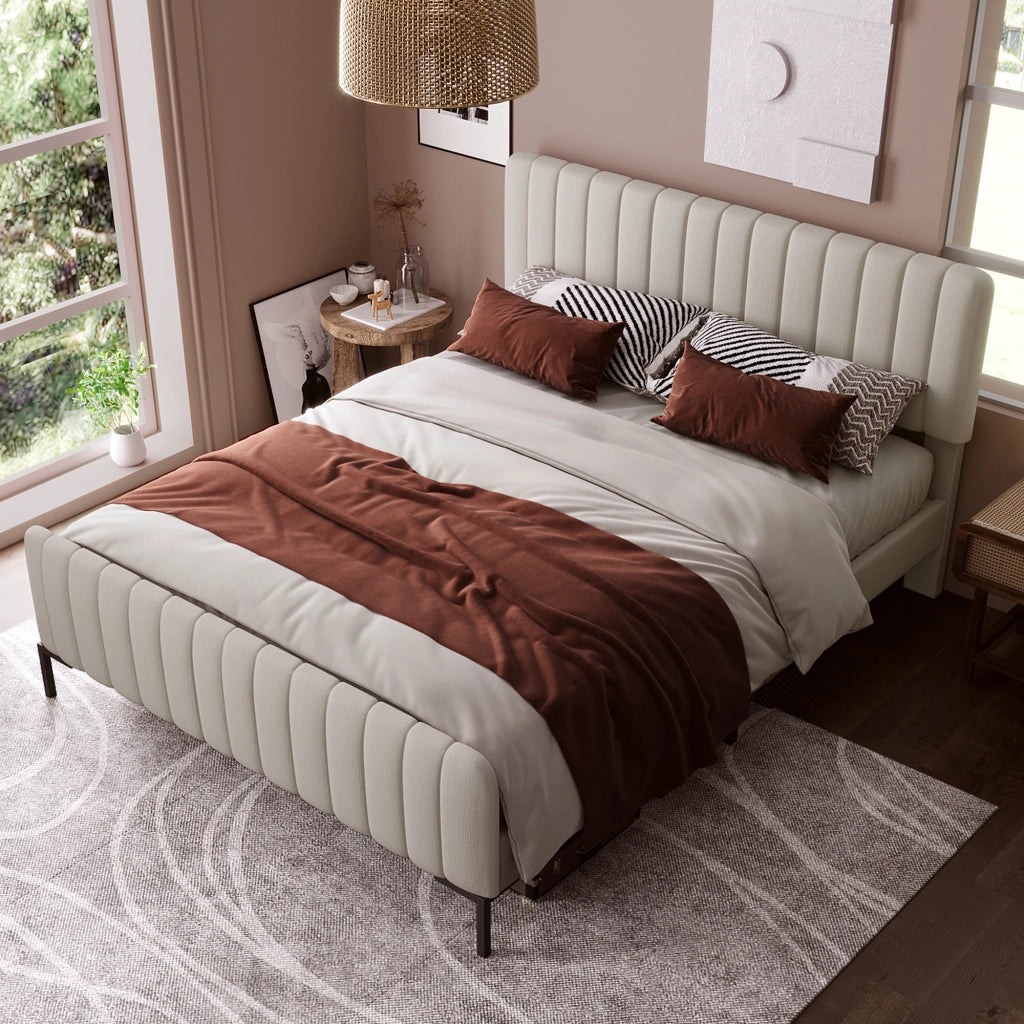 letto imbottito lino grigio beige 140 x 200 cm