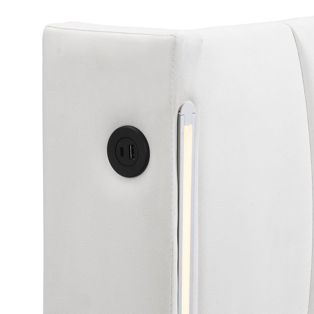 DESMIU Letto contenitore 160 × 200 cm 2 posti con USB, LED, testiera regolabile, senza materasso, in PU bianco