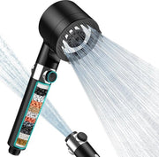 Handdouche ad alta pressione con filtro - 3 + 1 tipi di getto - 15 m tubo - 15 livelli - nero.