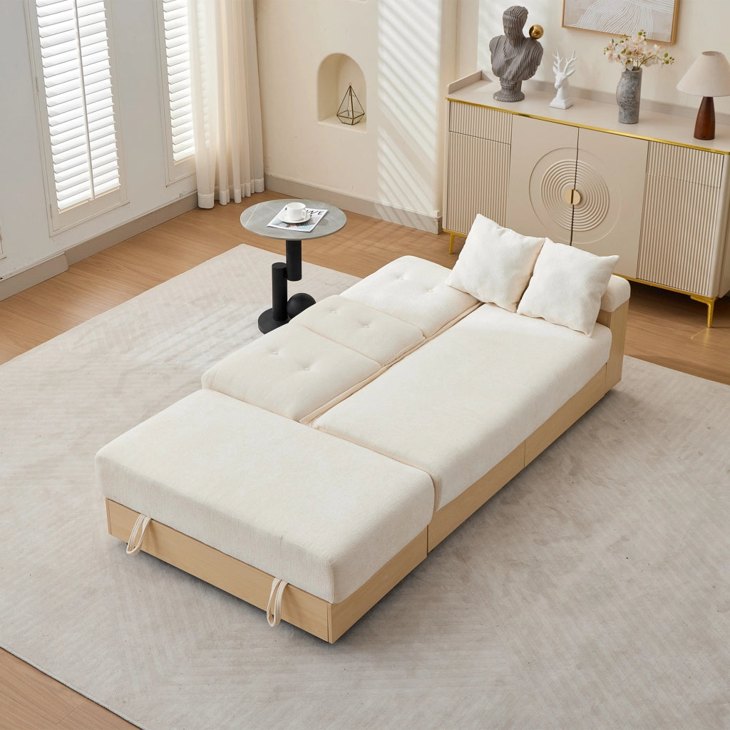 DIVANO Letto con contenitore 217x110x90 cm in chenille beige