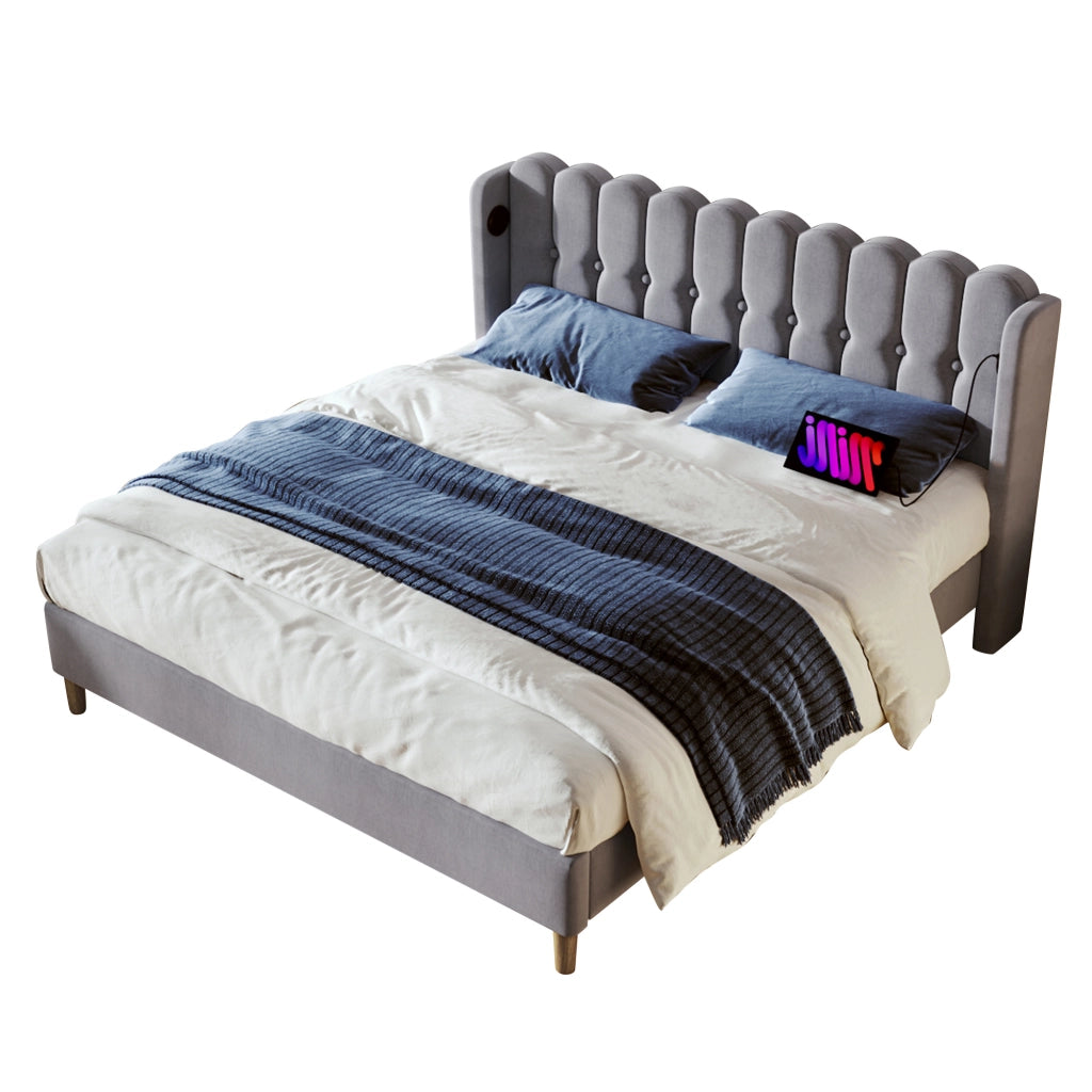 letto imbottito lino grigio 180 x 200 cm