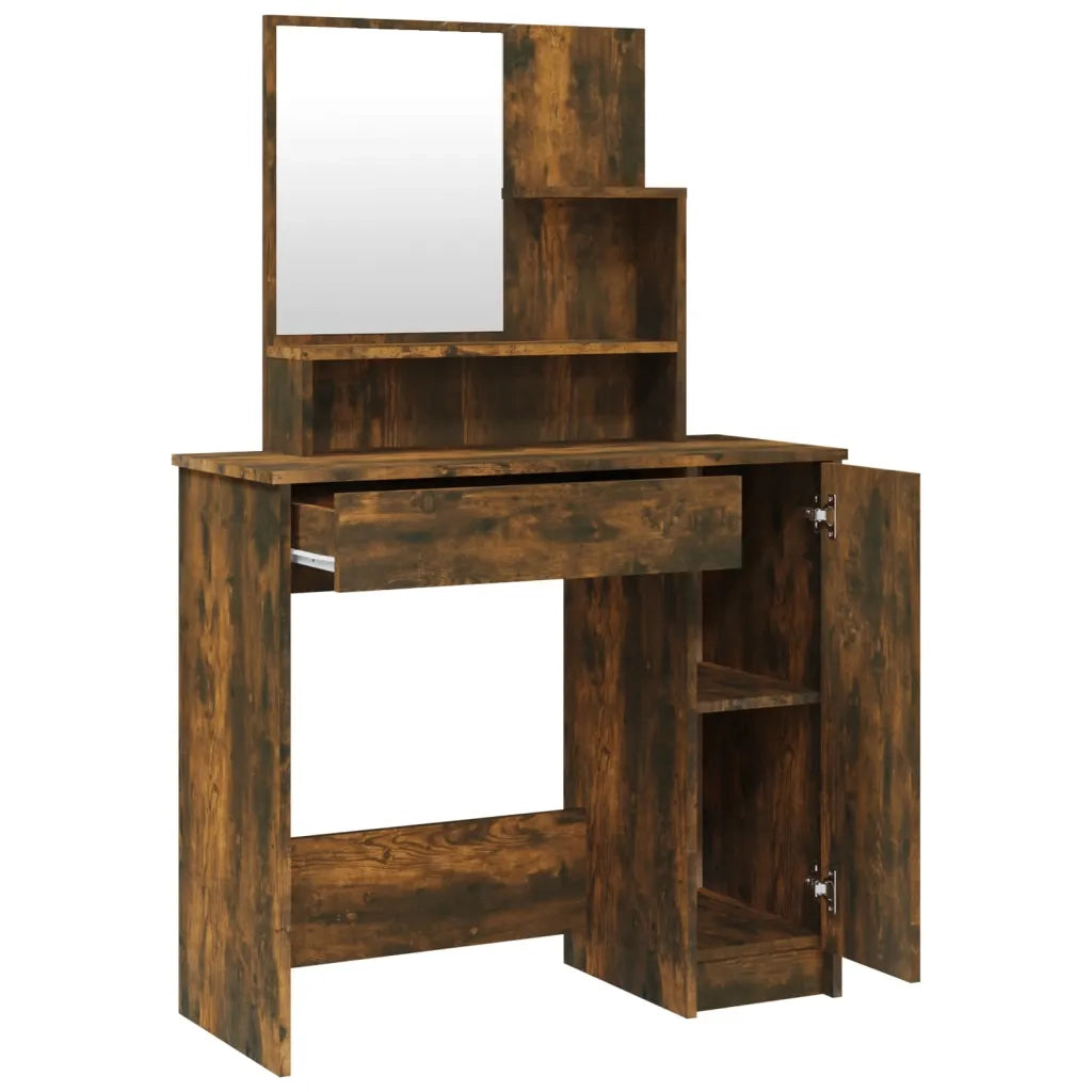 Toeletta con Specchio-Tavolo da Vanit¨¤ Rovere Fumo 86,5x35x136 cm