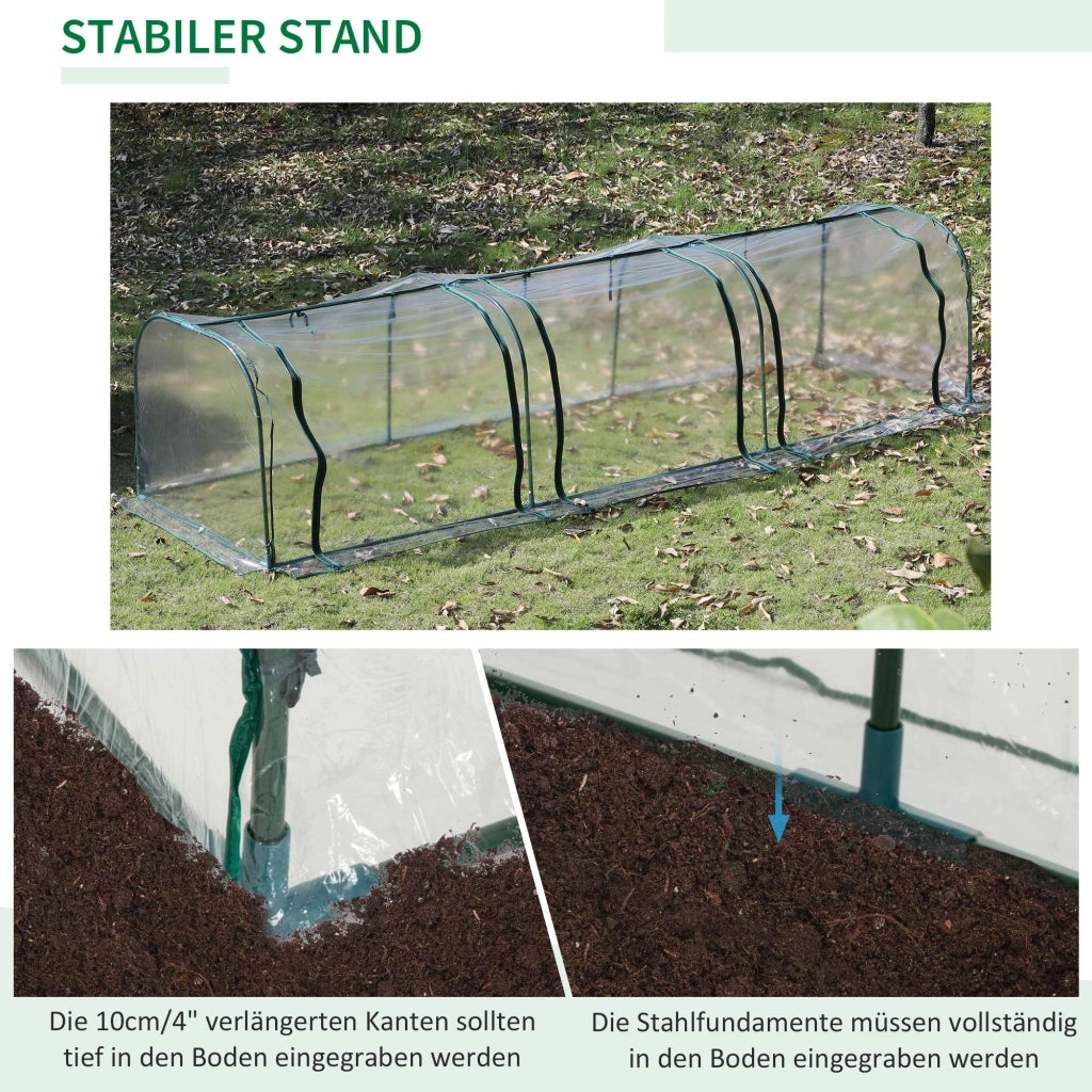 Serra in alluminio con porta, 350 x 100 x 80 cm, PVC trasparente per coltivazione di piante e cassone freddo, robusto telaio in acciaio, verde