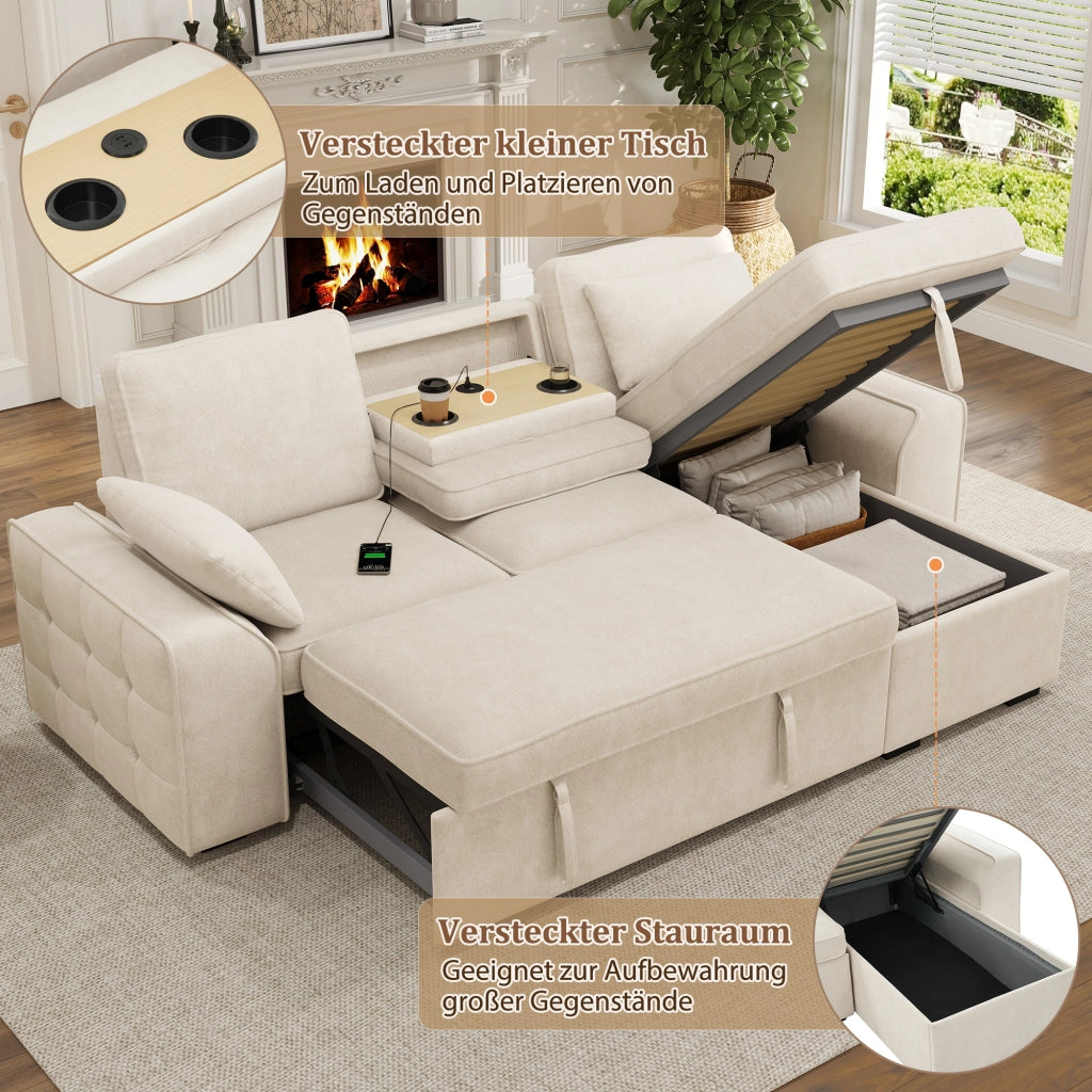 DIVANO ANGOLARE 3 POSTI 237x141x86 cm in Chenille Beige