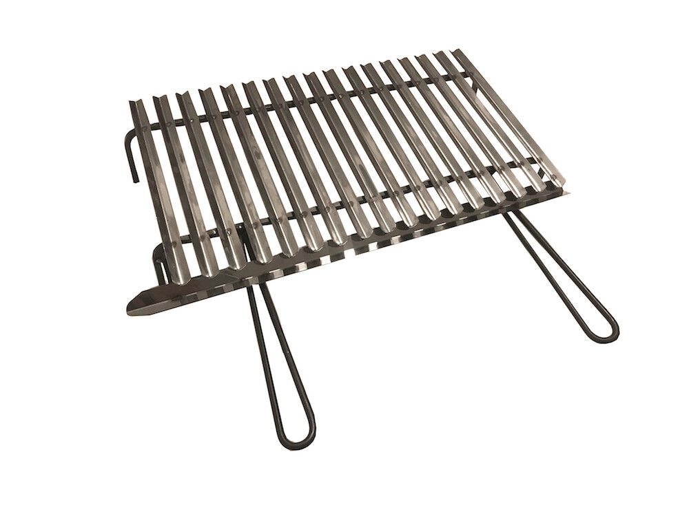 Graticola in acciaio inox, griglia per barbecue con sistema recupera grassi con piedini in ferro 60x35 cm