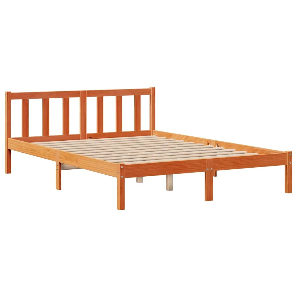 Letto Libreria senza Materasso Marrone Cera 150x200 cm in Pino 3321762