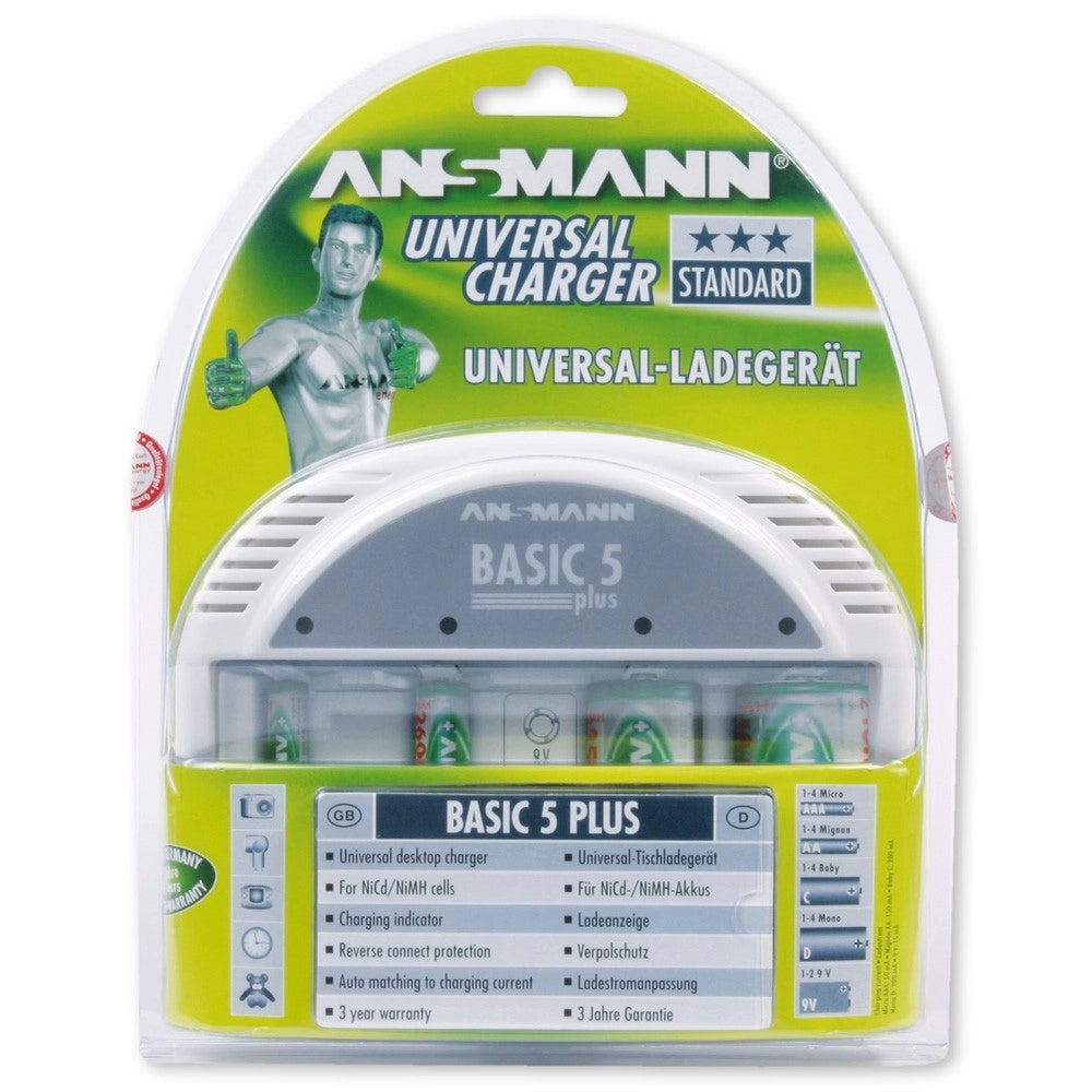 CARICABATTERIA BASIC 5 PLUS ANSMANN per batterie Micro AAA, Mignon AA, Baby C, Mono D e 9V