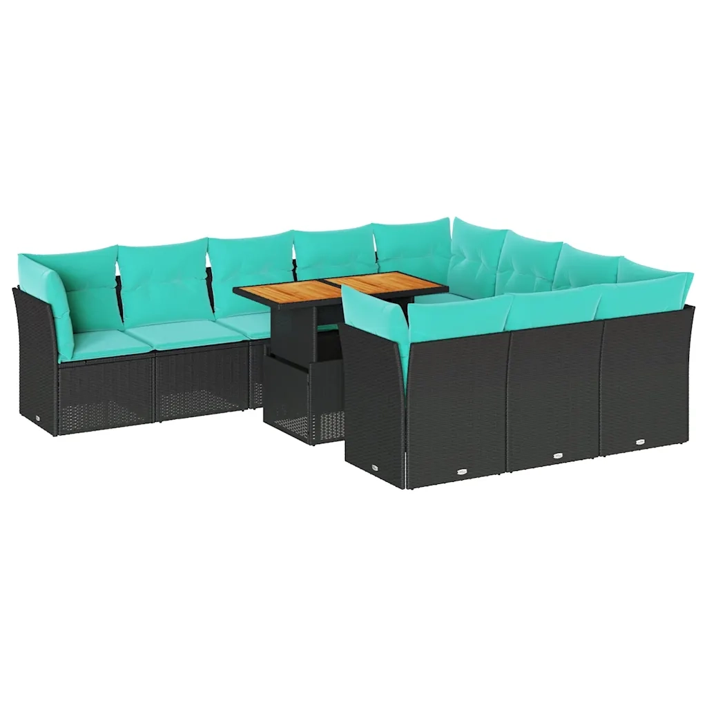 Set Divani da Giardino 11 pz con Cuscini in Polyrattan Nero 3326976