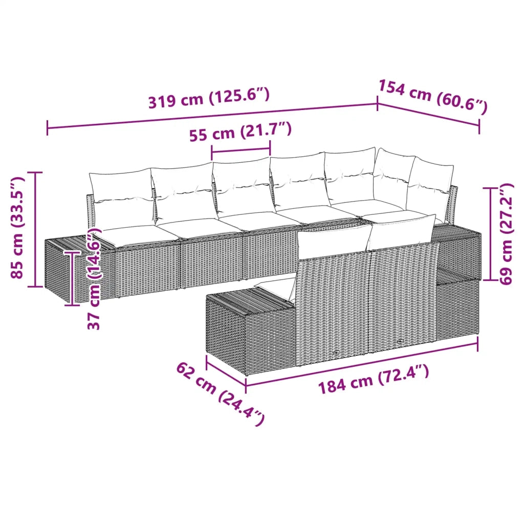 Set Divano da Giardino 8 pz Nero polyrattan 3347116