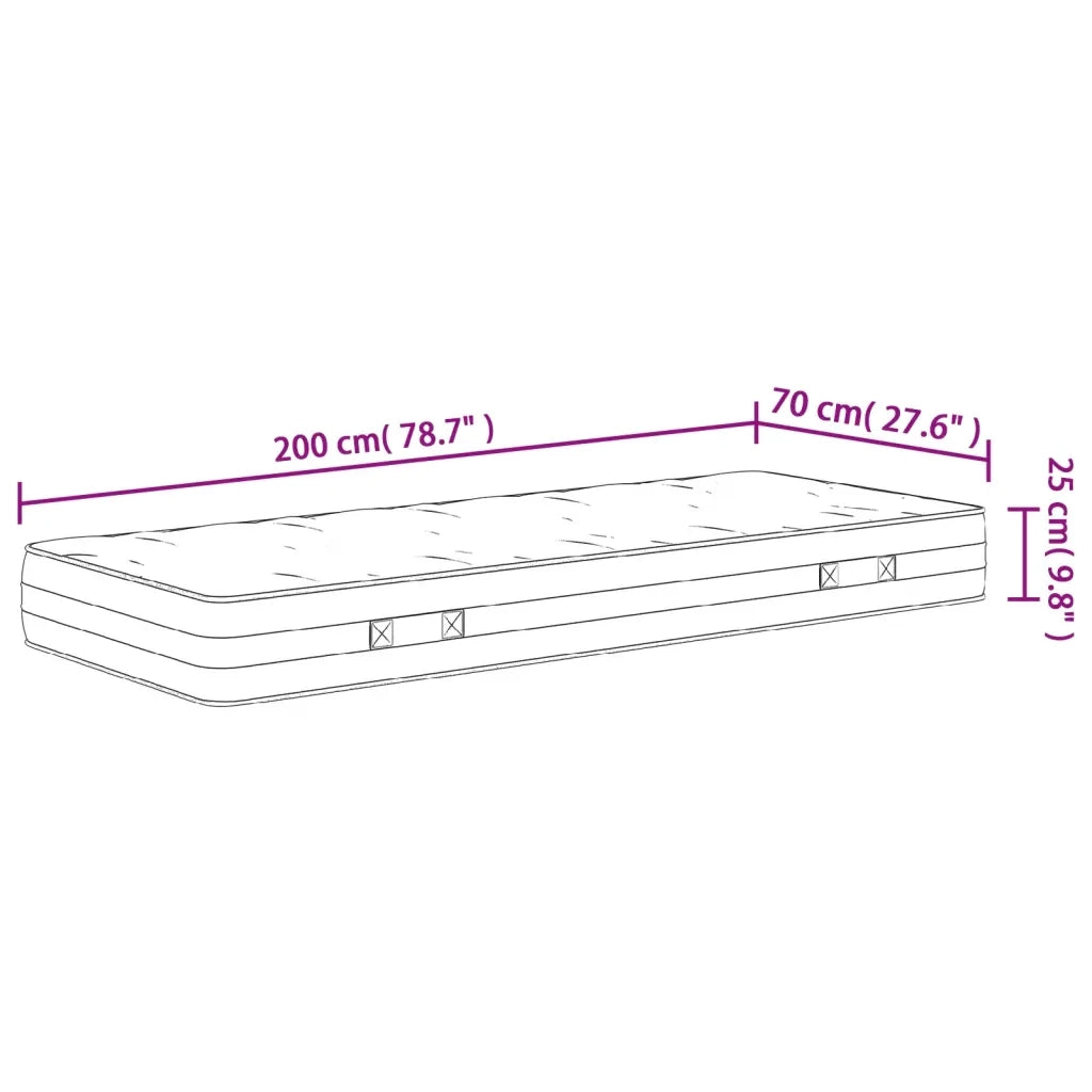 Materasso a Molle Insacchettate Medio Rigido 70x200 cm