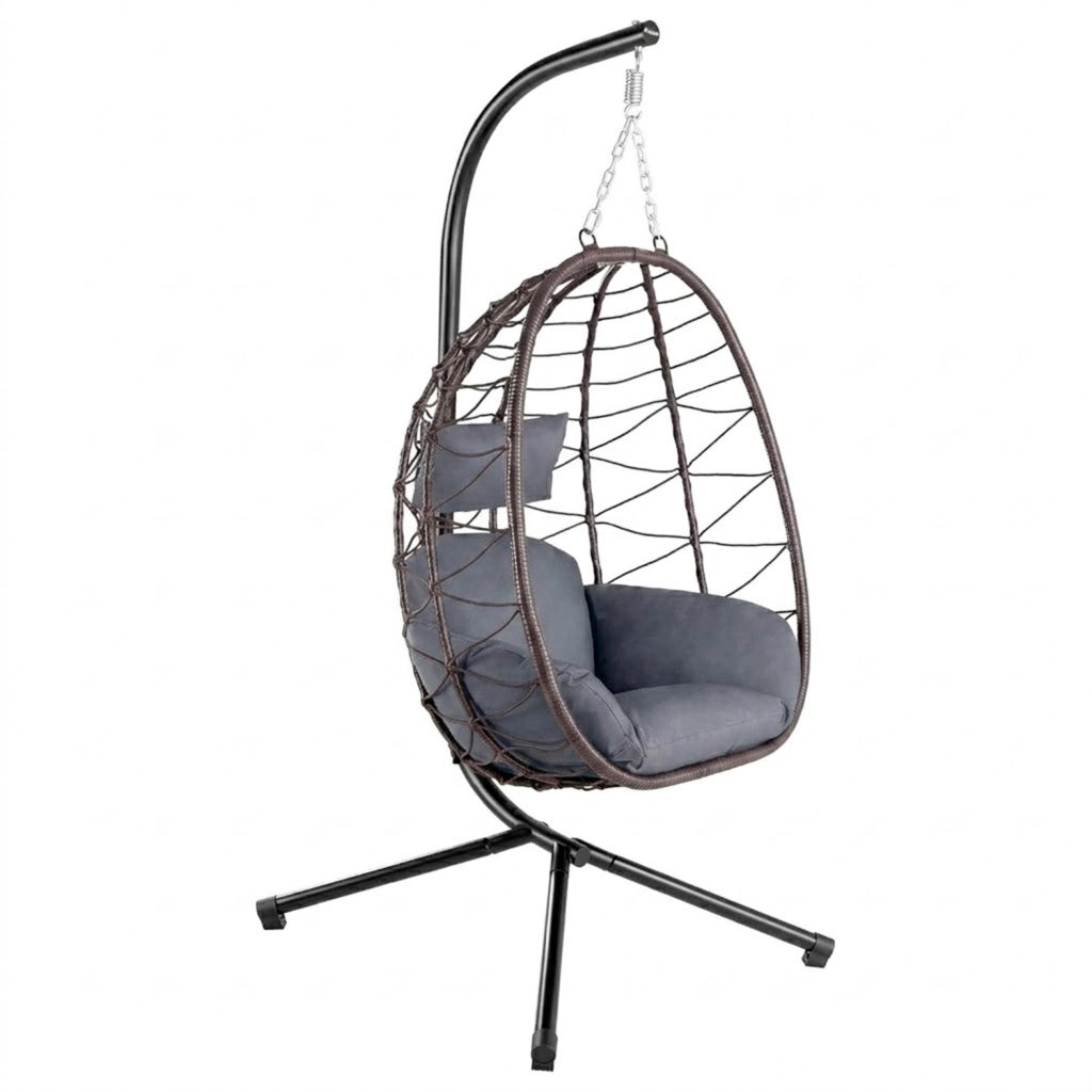 Poltrona Sospesa Da Giardino Con Struttura In Acciaio E Cuscini Dondolo Moderno Per Terrazzo Balcone 196 x 93 x 109 Cm Marrone