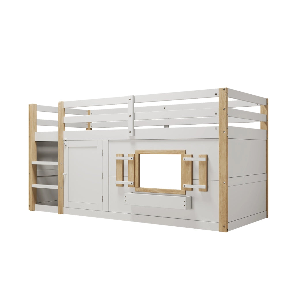 Letto a castello multifunzione 90x200 cm con area gioco, bianco
