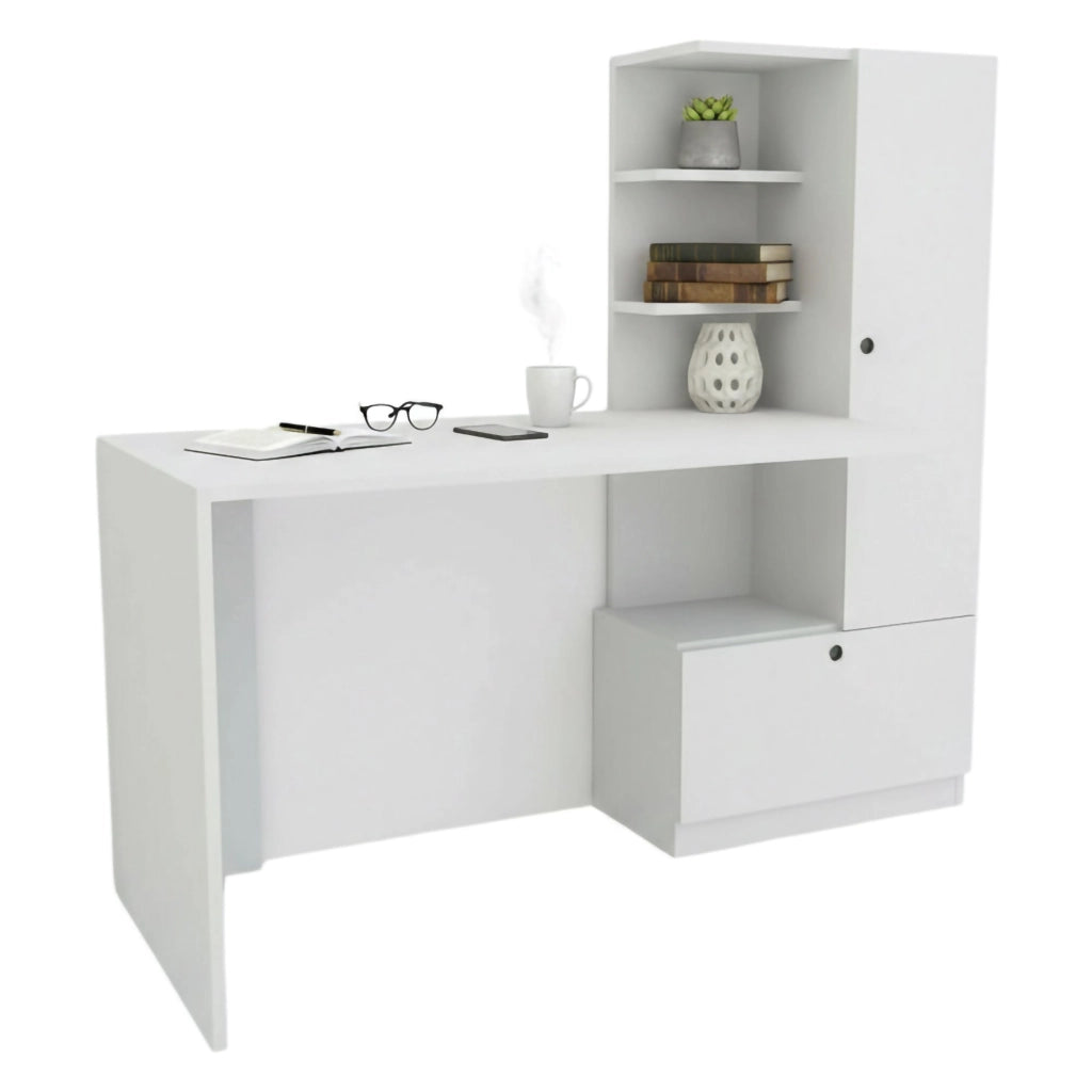 Scrivania Kimberly, Scrittoio multiuso, Tavolo per ufficio porta PC, Piano di lavoro, 120x62h74 cm, Bianco