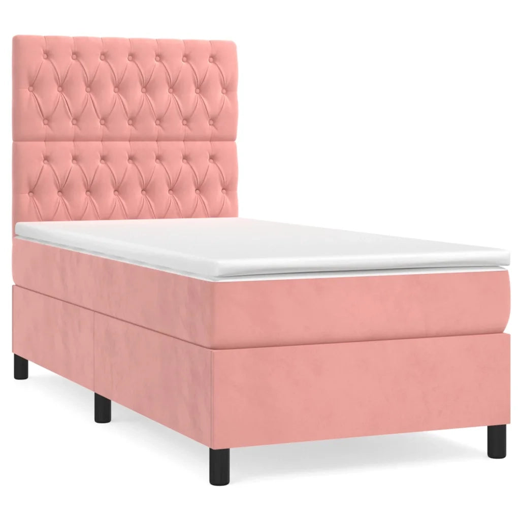 Letto singolo | Letto per adulti | Giroletto a Molle con Materasso Rosa 80x200 cm in Velluto