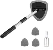 Kit di pulizia parabrezza, 4 microfili in microfibra lavabili, strumento di pulizia parabrezza, maniglia in alluminio retrattile, set di spazzole per interno auto (grigio)