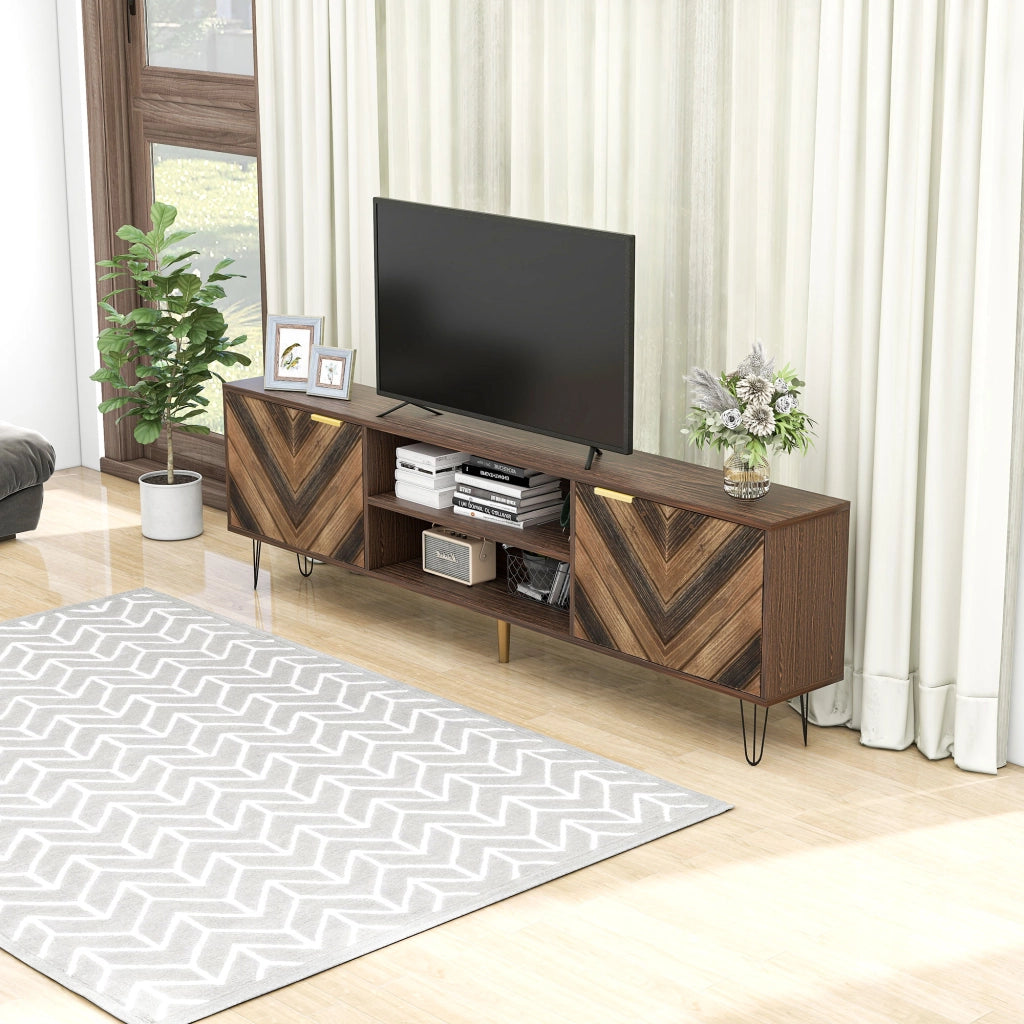 Mobile TV con ante in impiallacciato legno massello - Zephmum - 2 ante, 2 scomparti, maniglie dorate, gambe in ferro