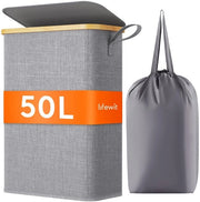 Asciugamano pieghevole da 50L con coperchio, asciugamano pieghevole con sacco di asciugatura, asciugamano in bambù con maniglia portatile per appartamento, casa di studente e caravan, grigio