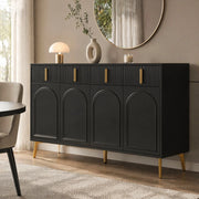 MADIA 140x38x82 cm 4 ante 4 cassetti MDF nero con dettagli oro