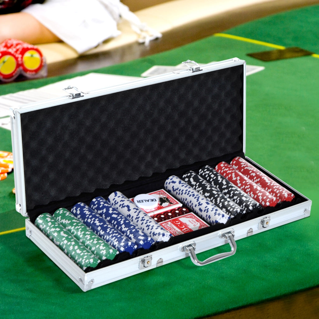 Set di Poker ¨C Minimal ¨C 500 Chip, 2 Mazzi di Carte, 5 Dadi, Custodia in Alluminio