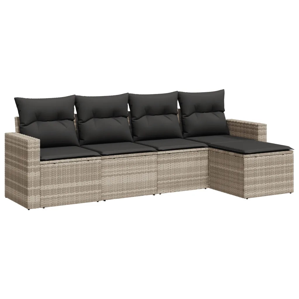 Set Divano da Giardino 5pz con Cuscini Grigio Chiaro Polyrattan