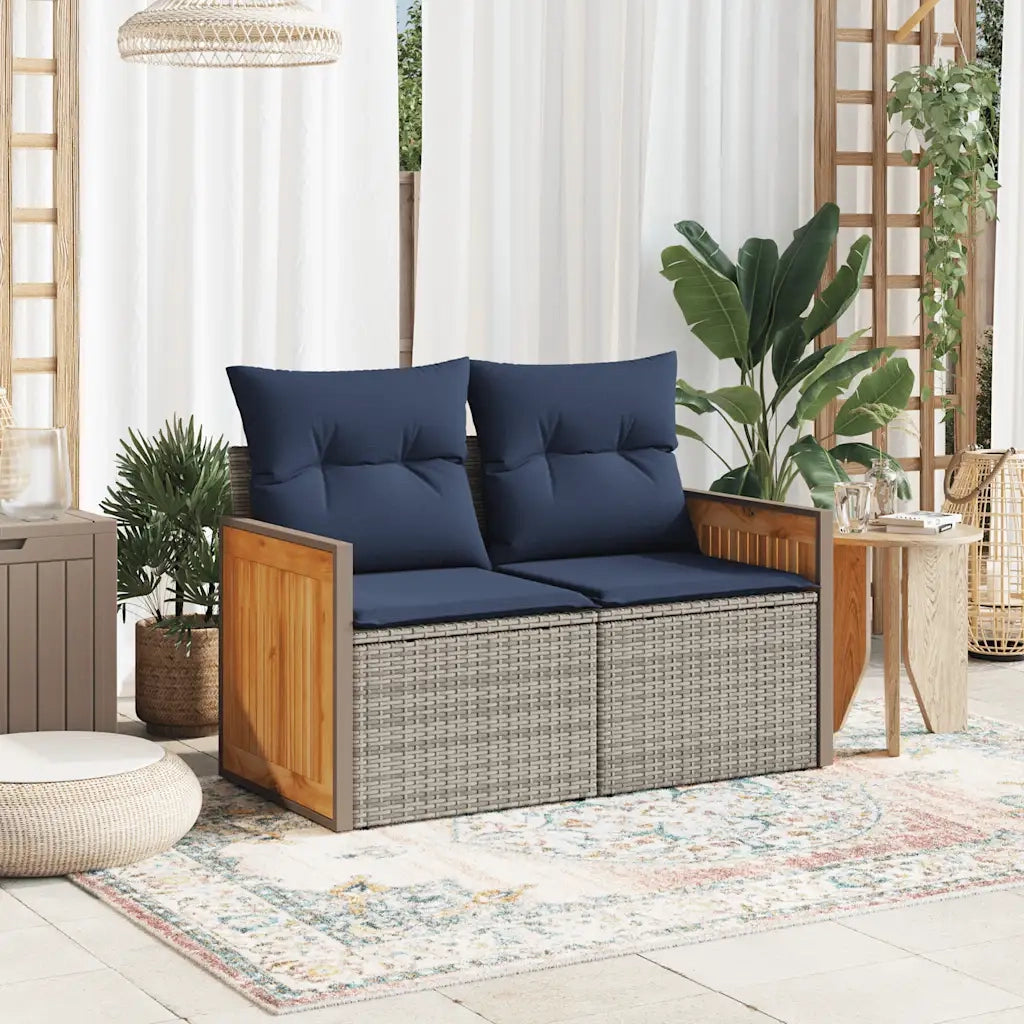 Divano da giardino con cuscini a 2 posti grigio in polyrattan 366161