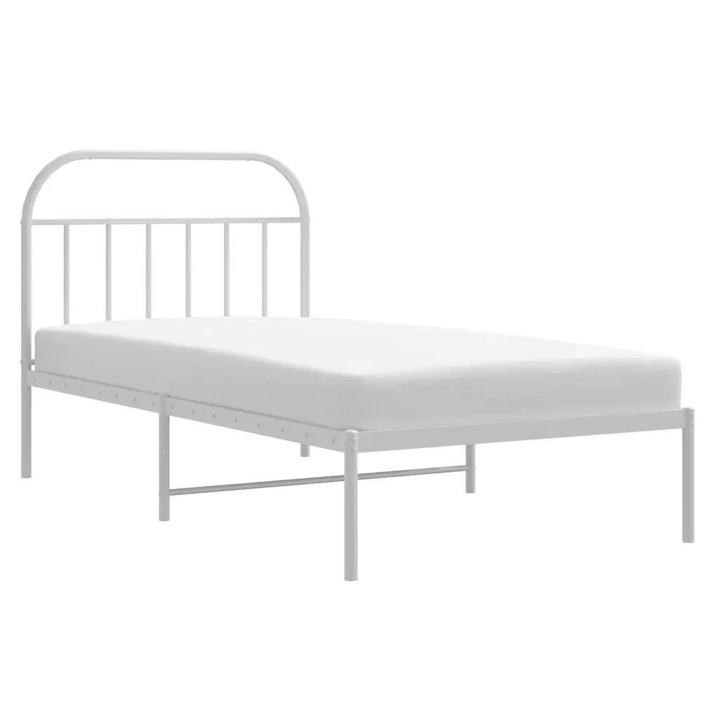 Letto singolo | Letto per adulti | Giroletto con Testiera Metallo Bianco 100x200 cm