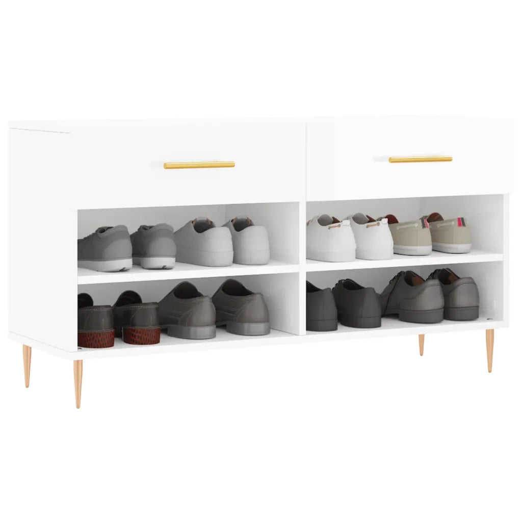 Panca Porta Scarpe | Scarpiera | Mobile per scarpe Bianco Lucido 102x35x55 cm Legno Multistrato