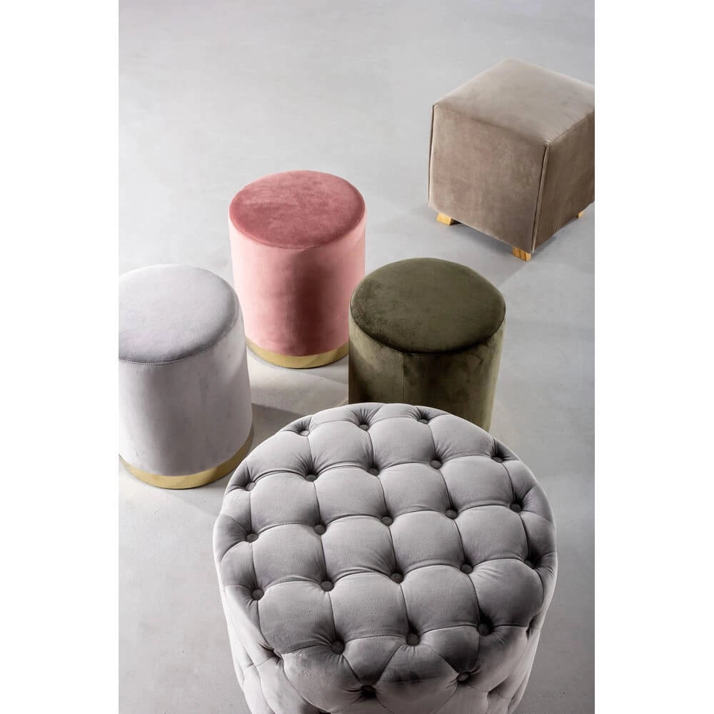 Pouf Rotondo in Velluto con Base in Acciaio Dorato - CLARK
