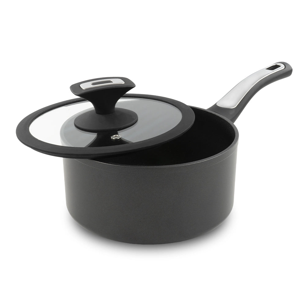 Casseruola 1 manico con coperchio Elegance Black 18 cm doppio fondo acciaio inox, manico Soft touch