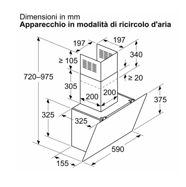 Bosch Serie 2 DWK65DK60 Cappa a parete 60 cm Vetro nero Classe A