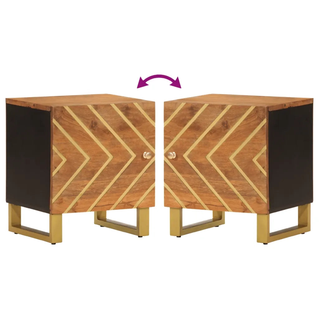 Comodino Marrone e Nero in Legno Massello di Mango 356779