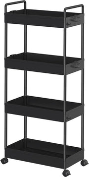 Carrello di stoccaggio 4 pannelli carrello scorrevole mobilità zona cucina-bagno zona lavanderia zona da letto in plastica nera Carrello per lavatrice